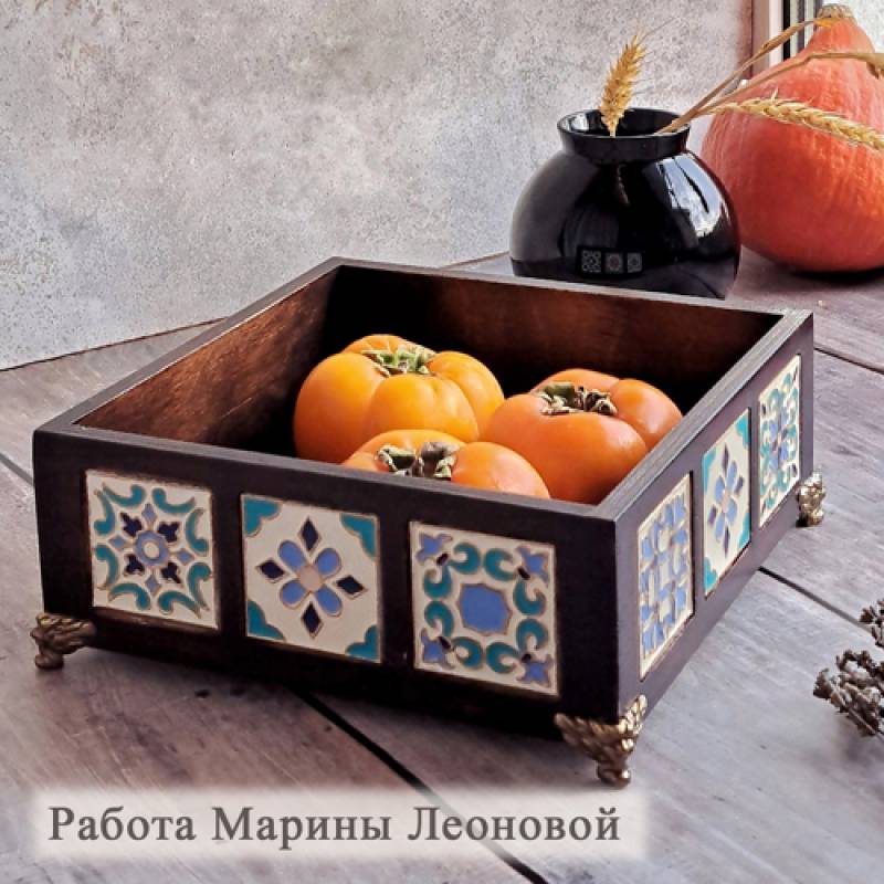 Набор "Сухарница с 12 плитками 5*5 см" МДФ